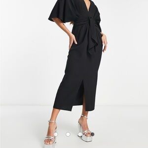 ASOS Black Midi Faux Wrap Dress